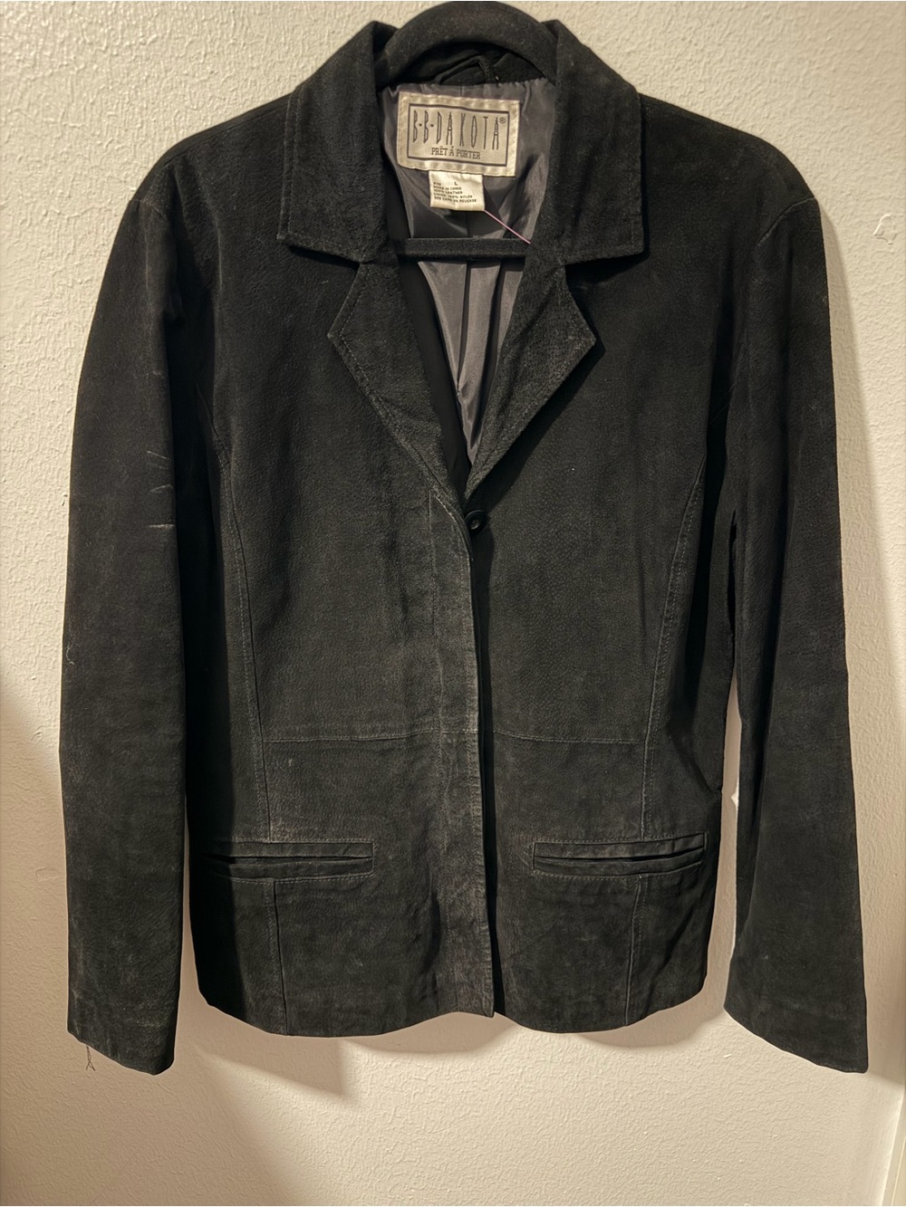 BB Dakota Suede Leather Black Jacket Women’s L Vintage 90’s Western Long Sleeve